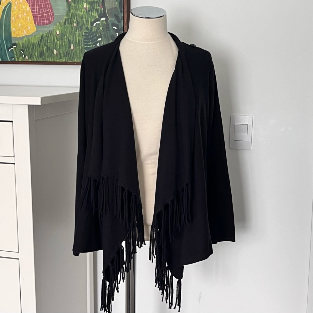 Chico's Black Fringe Cardigan - Picture 2 of 9